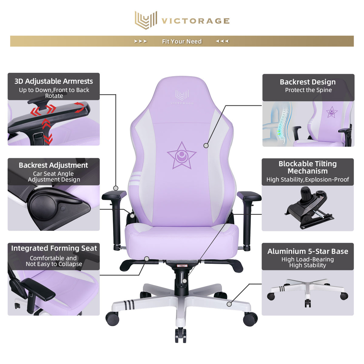 VICTORAGE Premium PU Leather Computer Gaming Chair Home Chair (Purple)